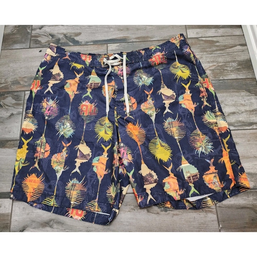 Old Navy Men's Swim Shorts XXL Navy Multicolor Fish Print Beach Summer